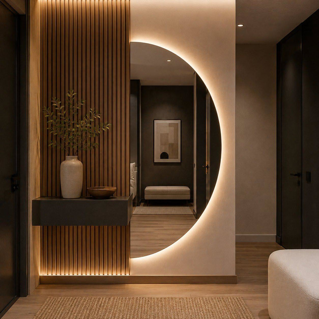 D-Shaped LED Backlit Wall Mirror
