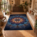 Blue Lotus Mandala Glow printed area rug