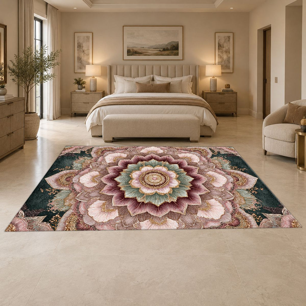Blush Pink Lotus Mandala printed area rug