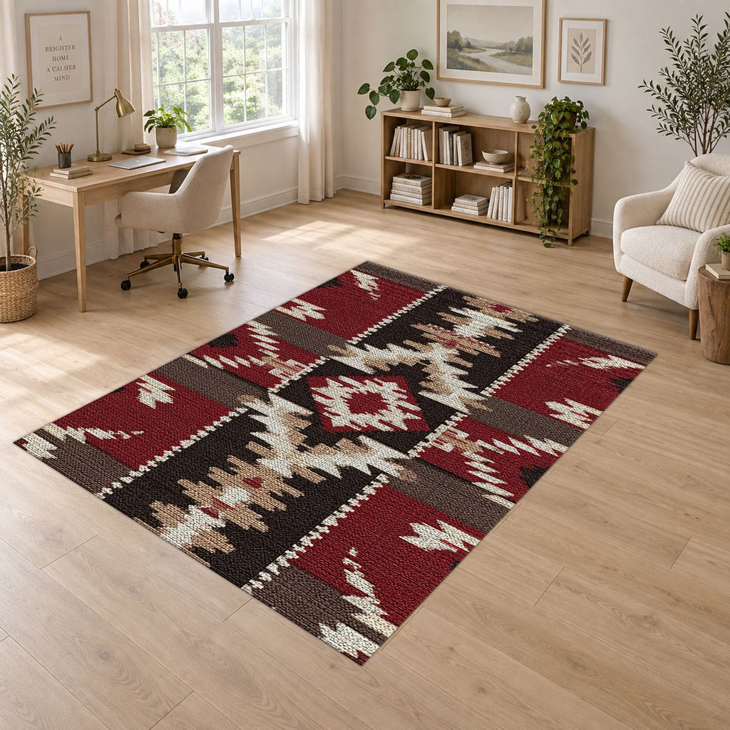 Red and Black Southwestern Kilim printed area rug