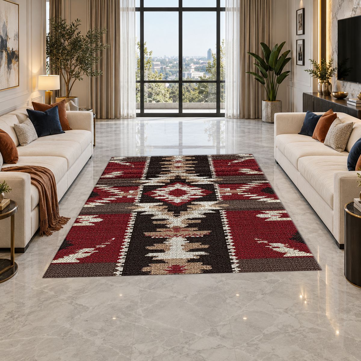 Red and Black Southwestern Kilim printed area rug