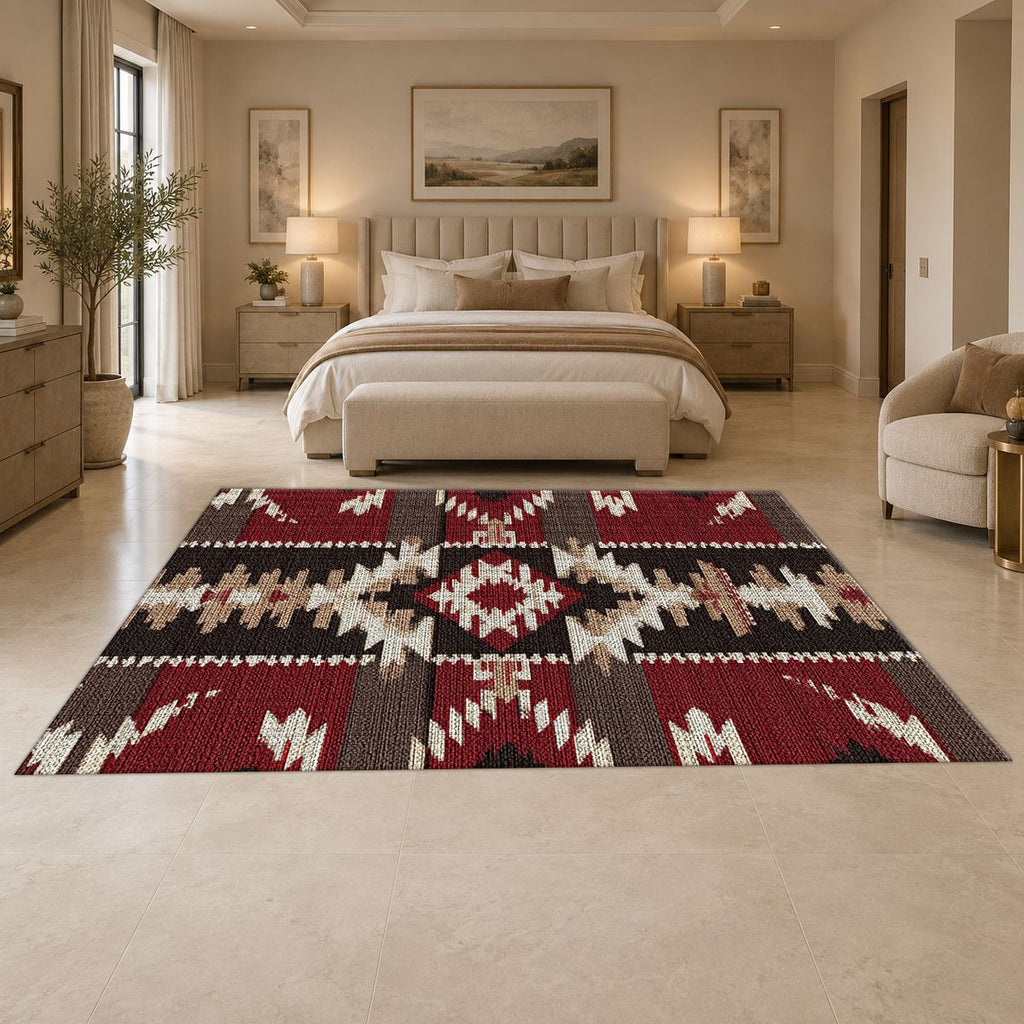 Red and Black Southwestern Kilim printed area rug