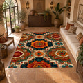 Orange Retro Floral Medallion printed area rug