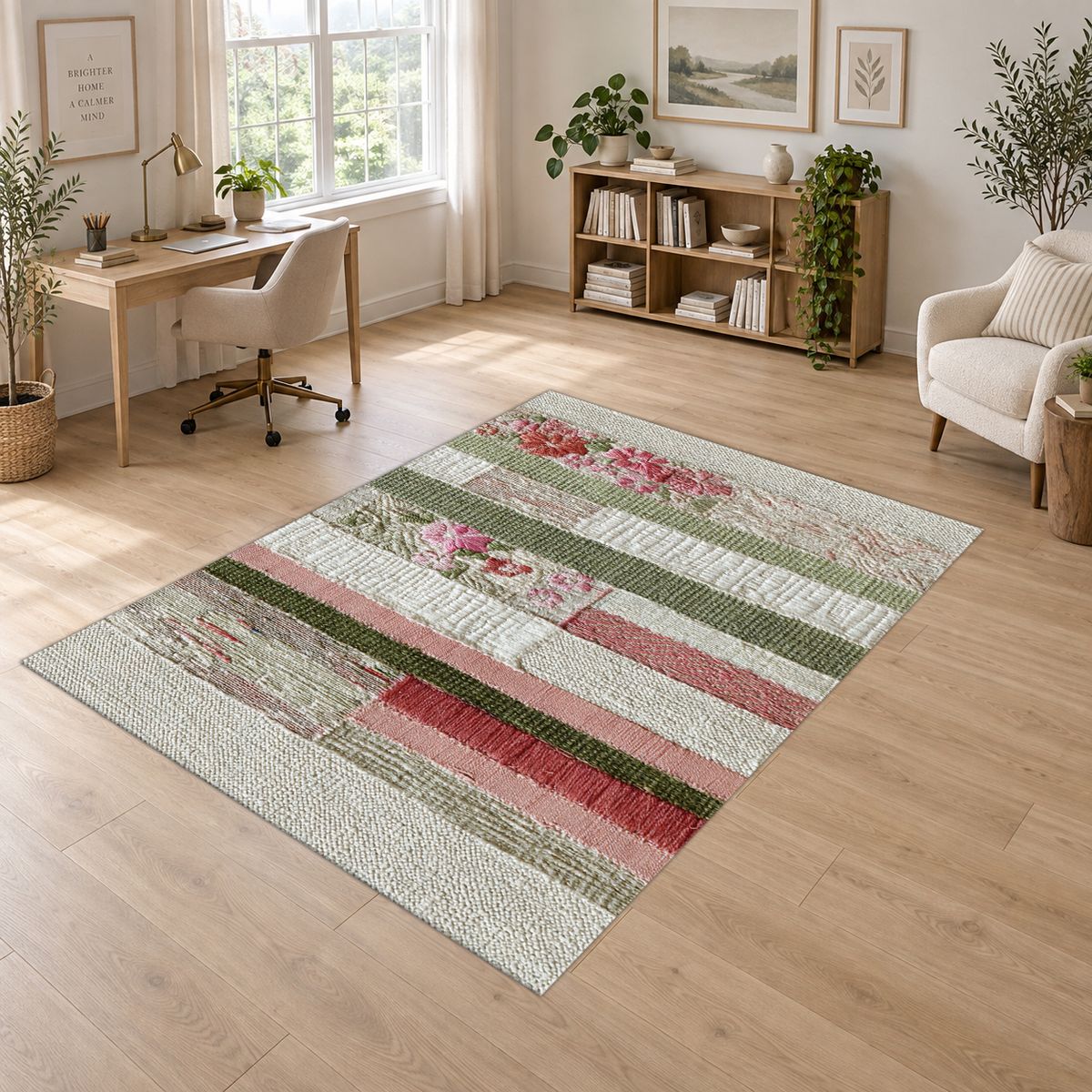 Shabby Chic Rose Striped Patchwork printed area rug