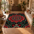 Red and Emerald Ornate Mandala printed area rug