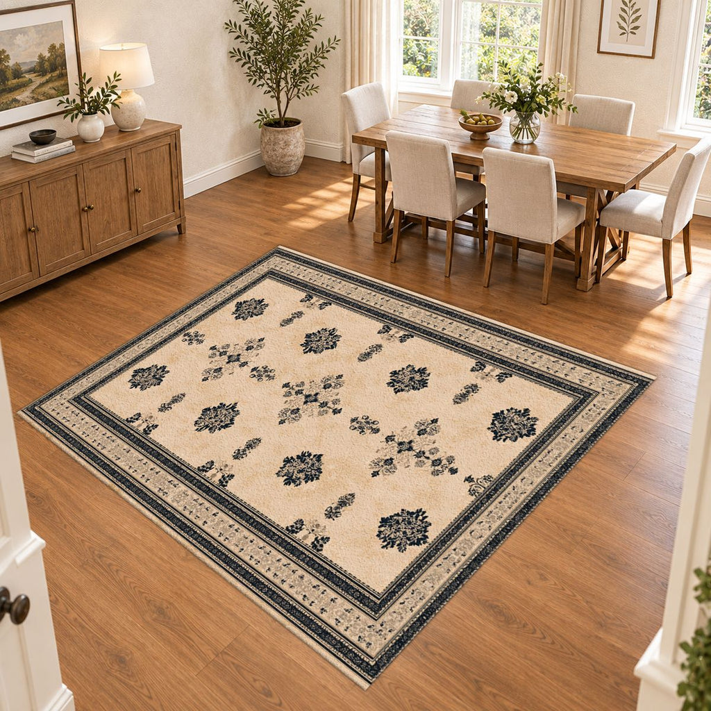 Cream Minimalist Bordered Classic printed area rug