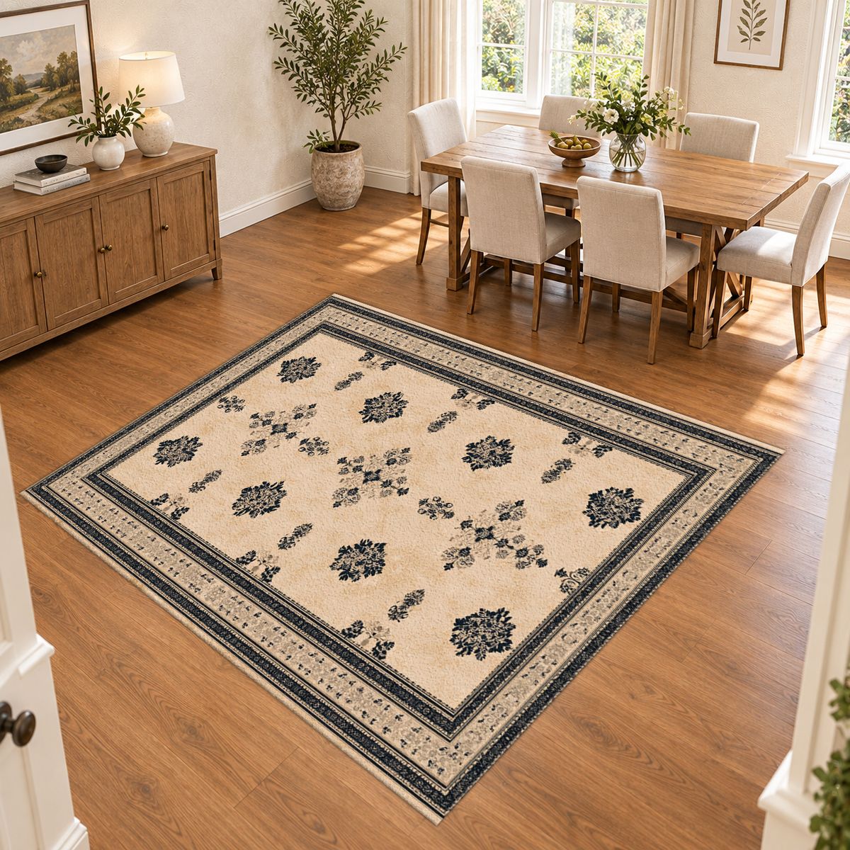 Cream Minimalist Bordered Classic printed area rug