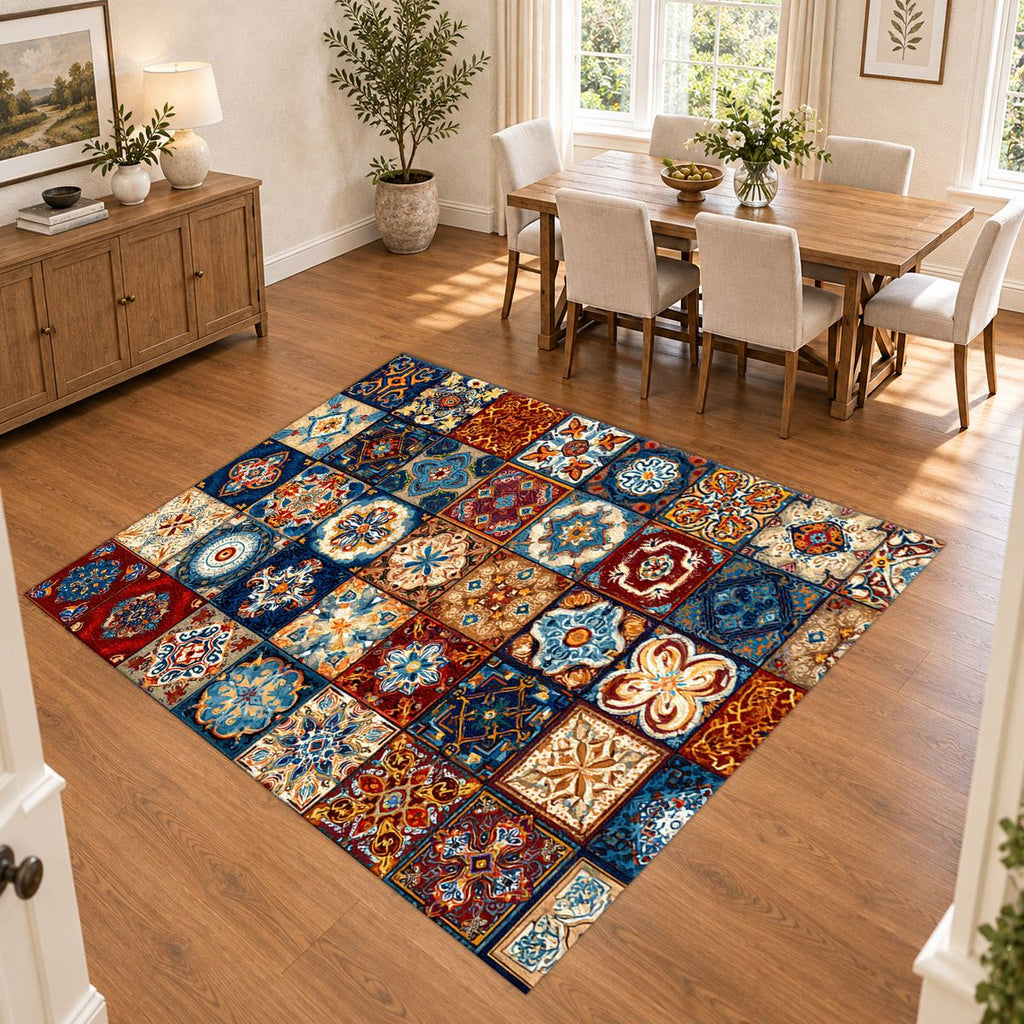 Colorful Moroccan Tile Patchwork printed area rug