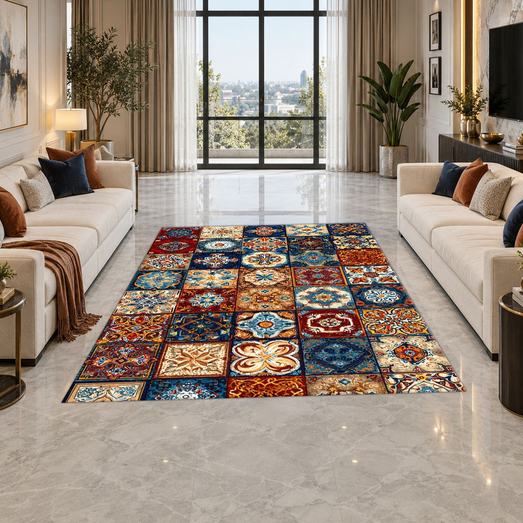 Colorful Moroccan Tile Patchwork printed area rug