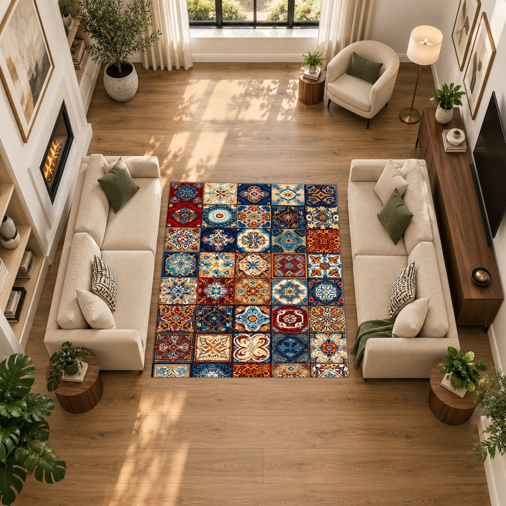 Colorful Moroccan Tile Patchwork printed area rug