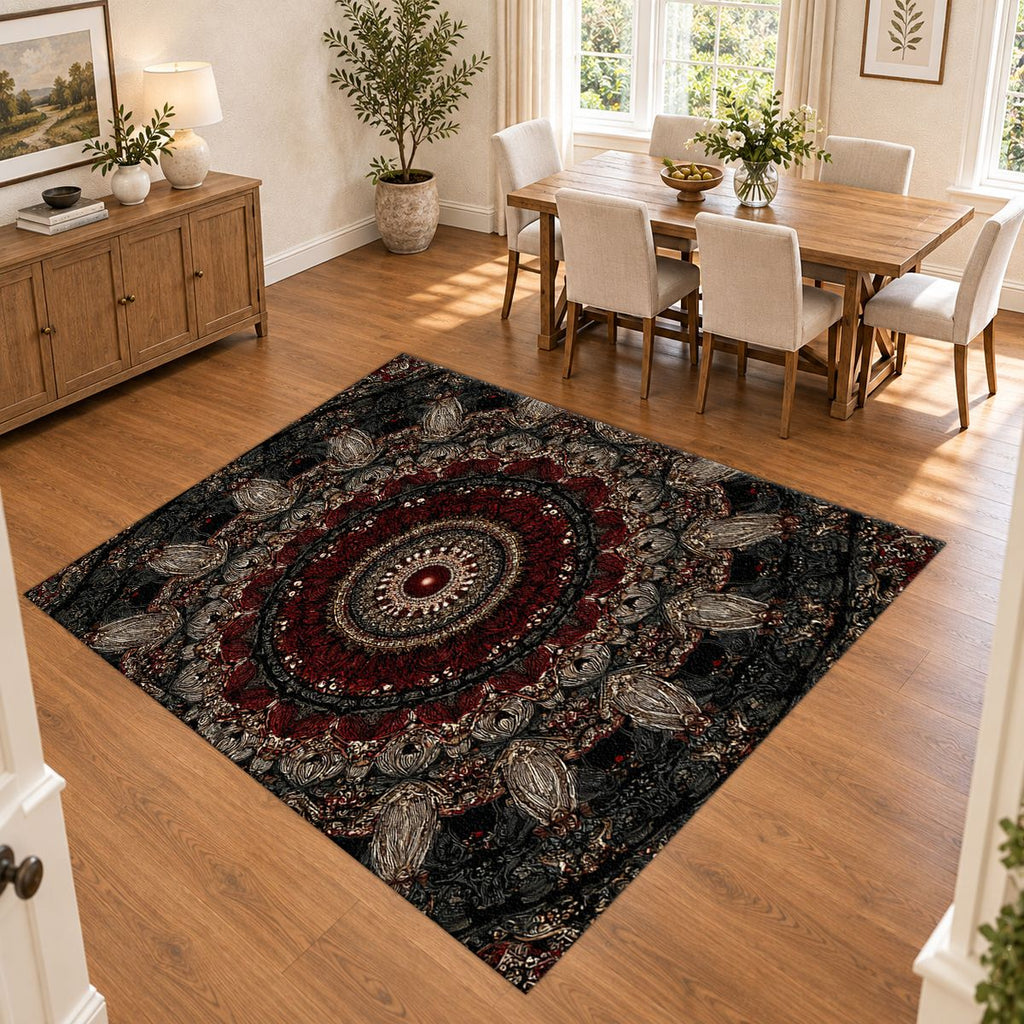 Black and Burgundy Paisley Mandala printed area rug