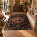 Dark Burgundy Ornate Persian Medallion printed area rug