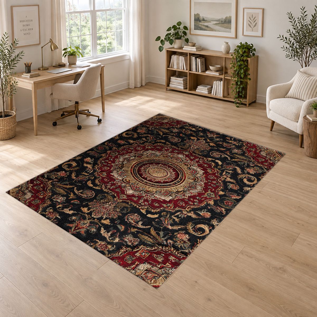 Dark Burgundy Ornate Persian Medallion printed area rug