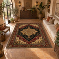 Black and Gold Classic Heriz Medallion printed area rug