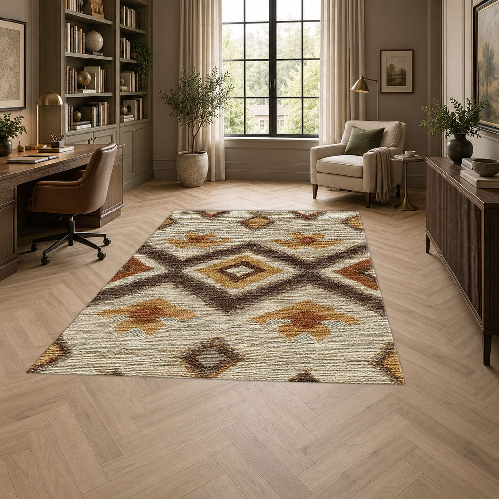 Beige and Brown Aztec Diamond printed area rug