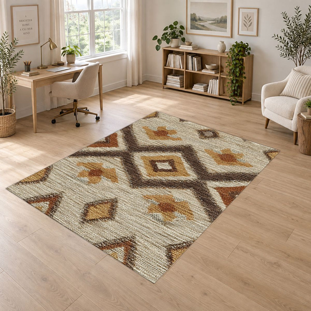 Beige and Brown Aztec Diamond printed area rug