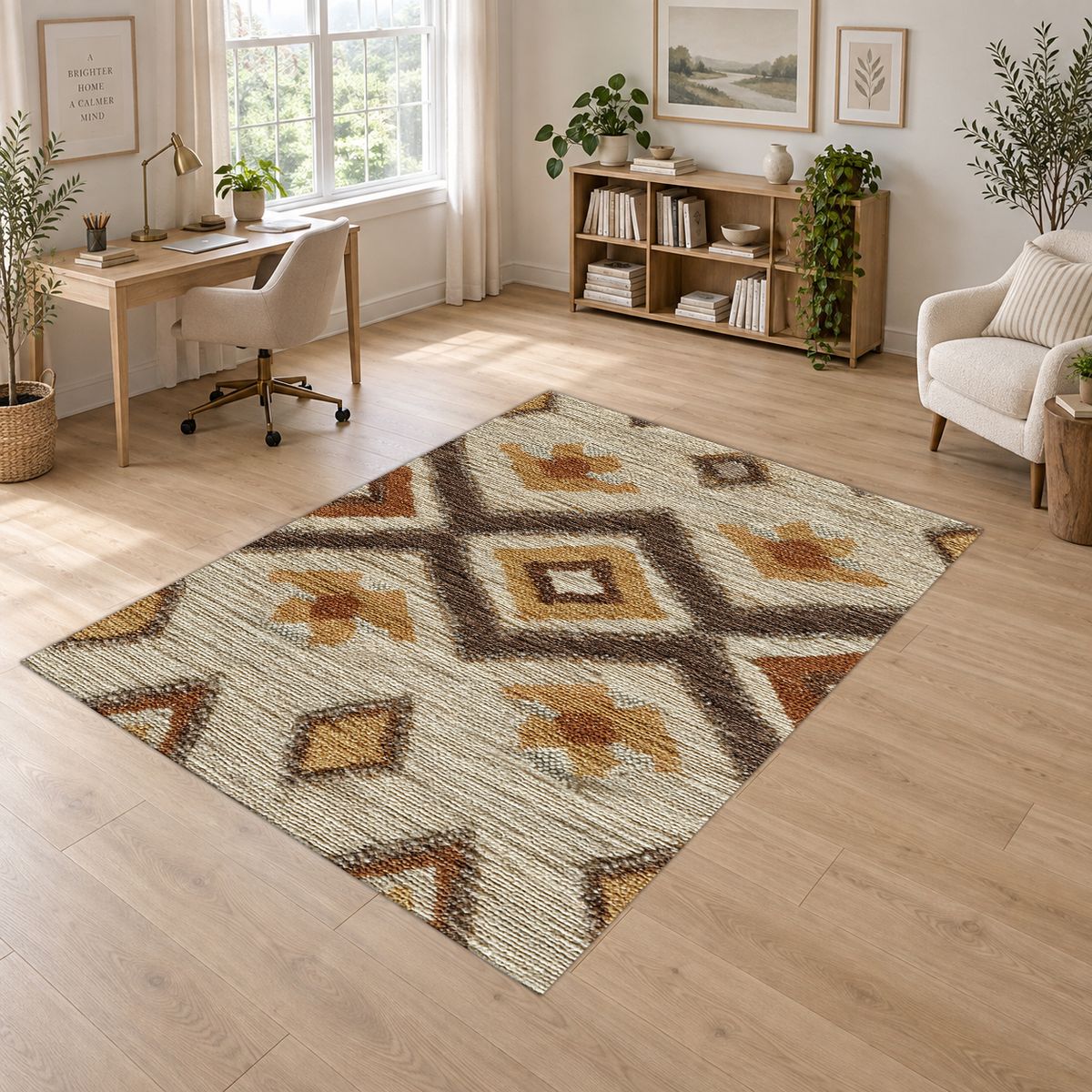 Beige and Brown Aztec Diamond printed area rug