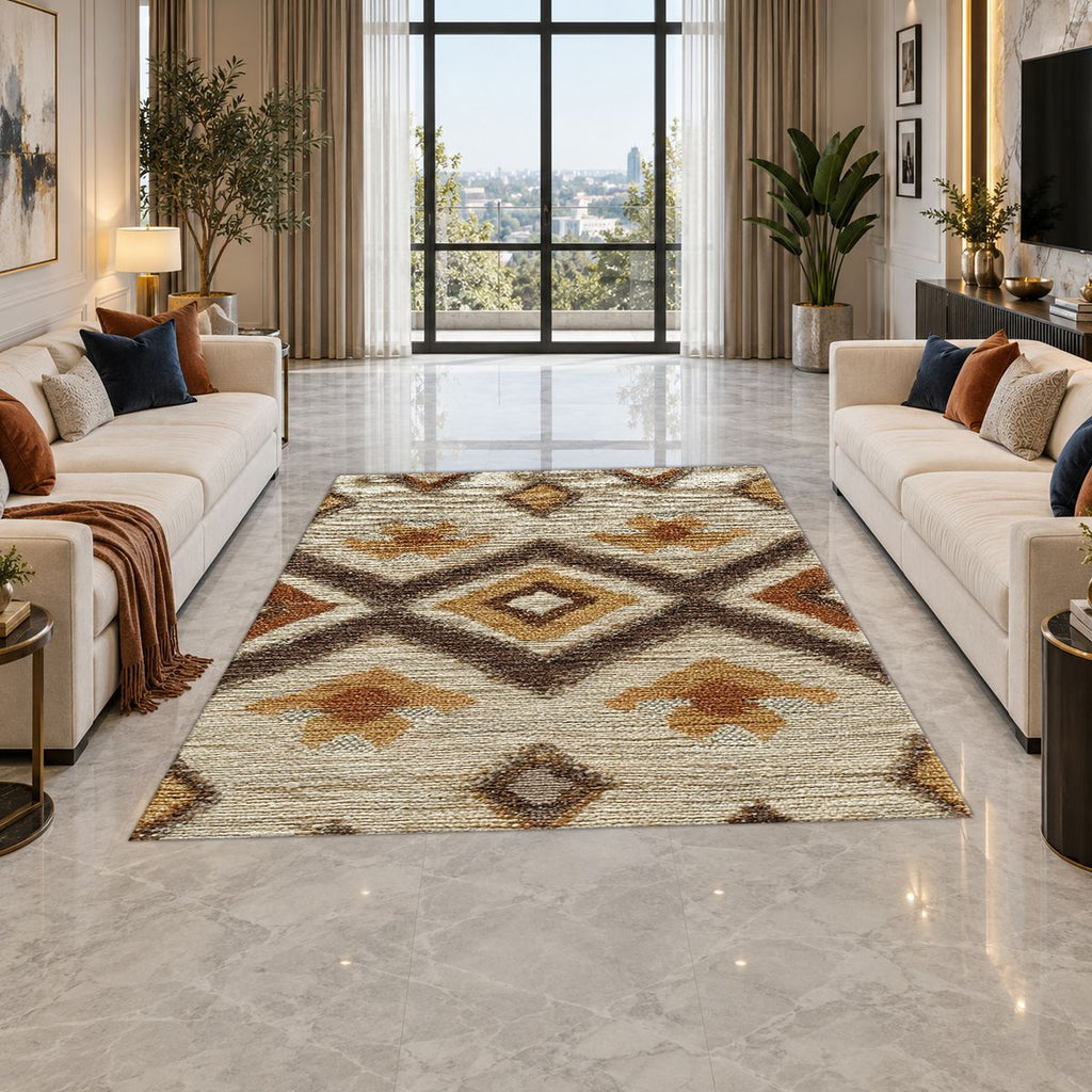 Beige and Brown Aztec Diamond printed area rug