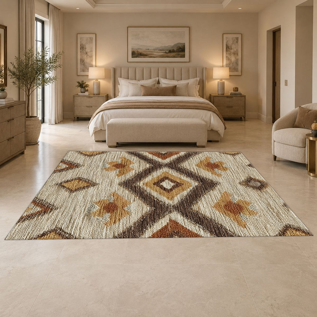 Beige and Brown Aztec Diamond printed area rug