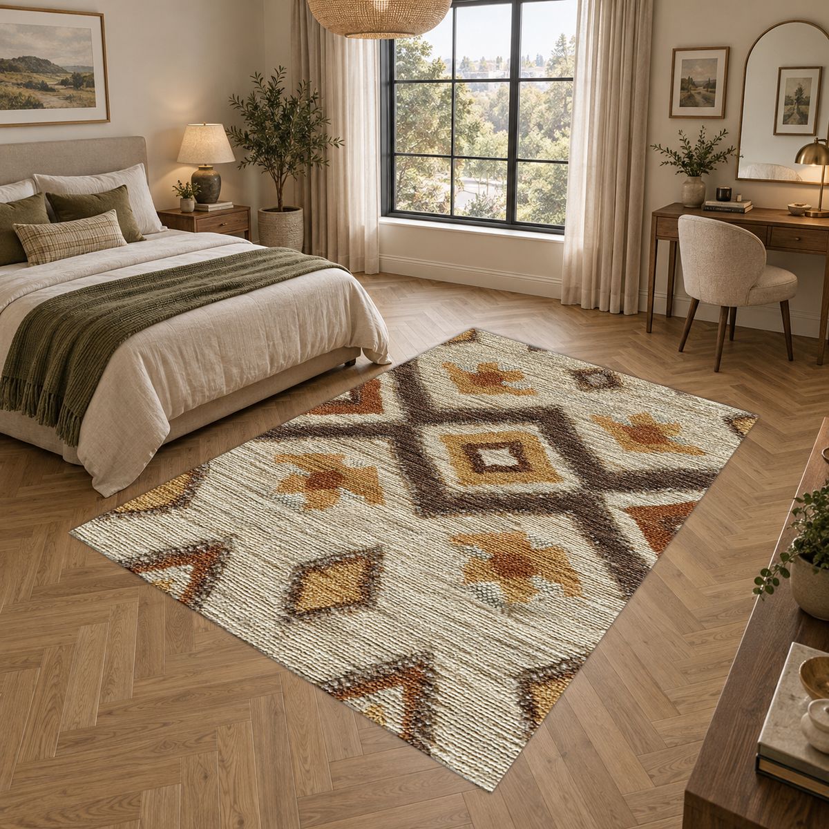 Beige and Brown Aztec Diamond printed area rug