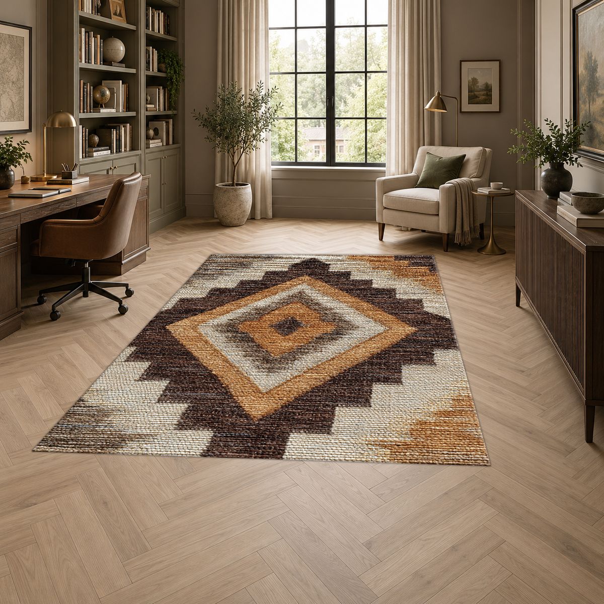 Brown and Tan Southwestern Diamond printed area rug