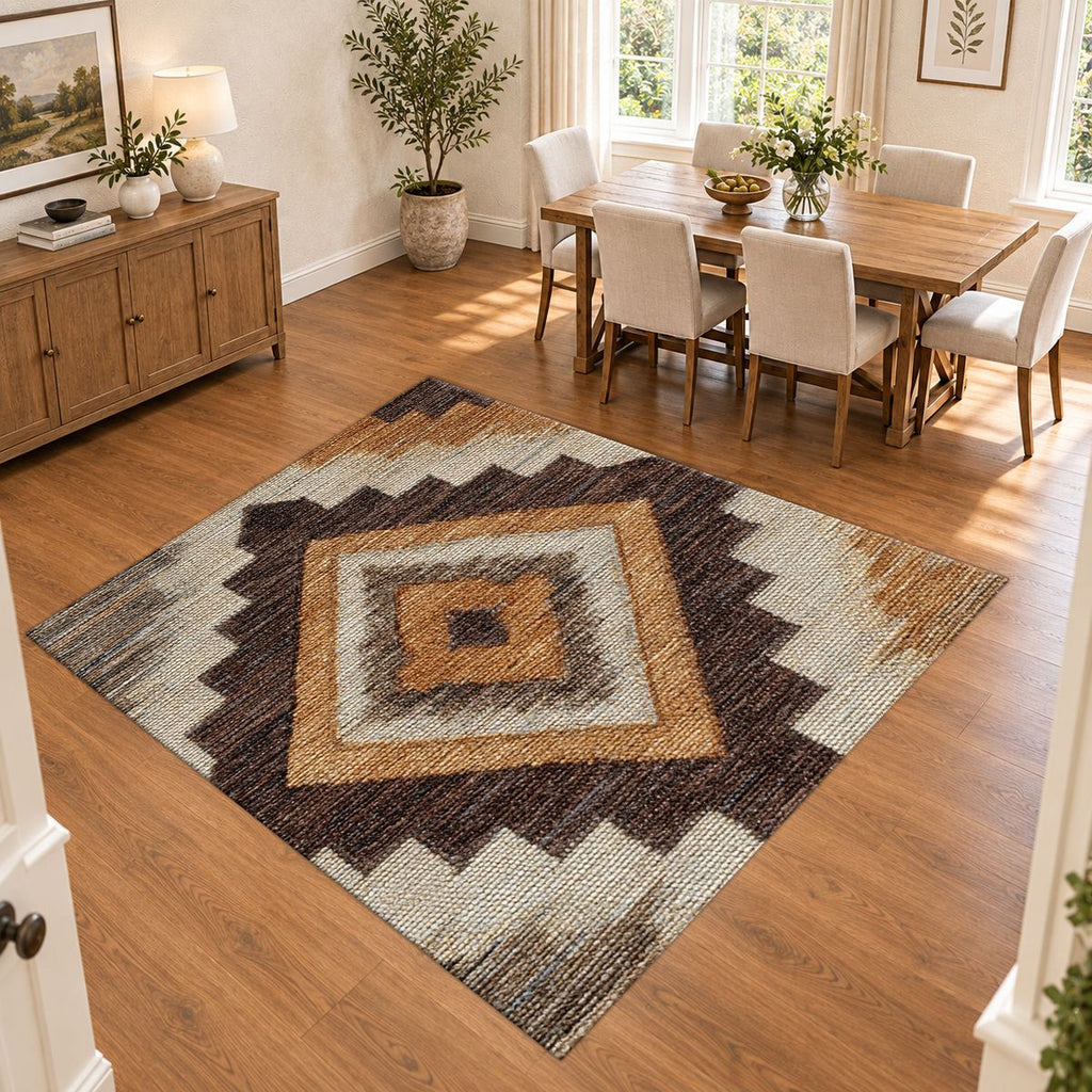 Brown and Tan Southwestern Diamond printed area rug