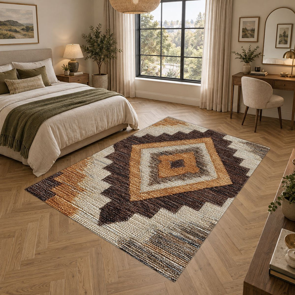 Brown and Tan Southwestern Diamond printed area rug