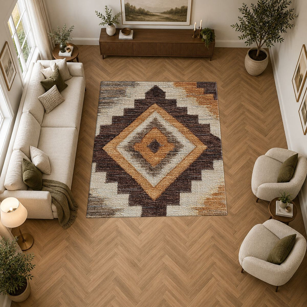 Brown and Tan Southwestern Diamond printed area rug