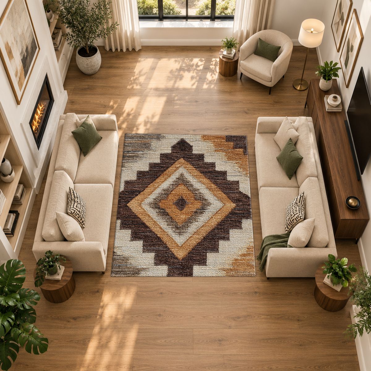 Brown and Tan Southwestern Diamond printed area rug