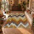 Mustard and Brown Chevron Ikat printed area rug