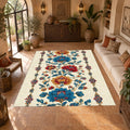 Cream Folk Floral Vine printed area rug