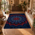 Navy and Red Ornate Mandala printed area rug
