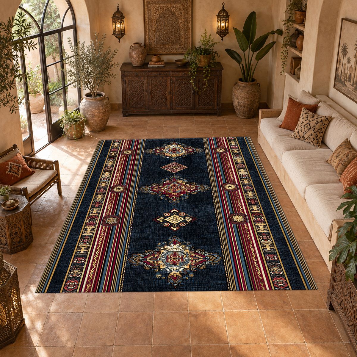 Black and Red Striped Persian Runner printed area rug