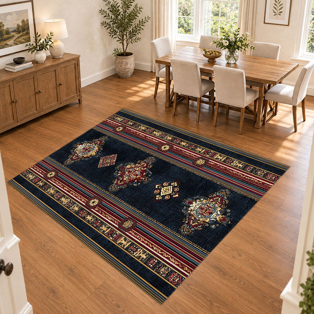 Black and Red Striped Persian Runner printed area rug