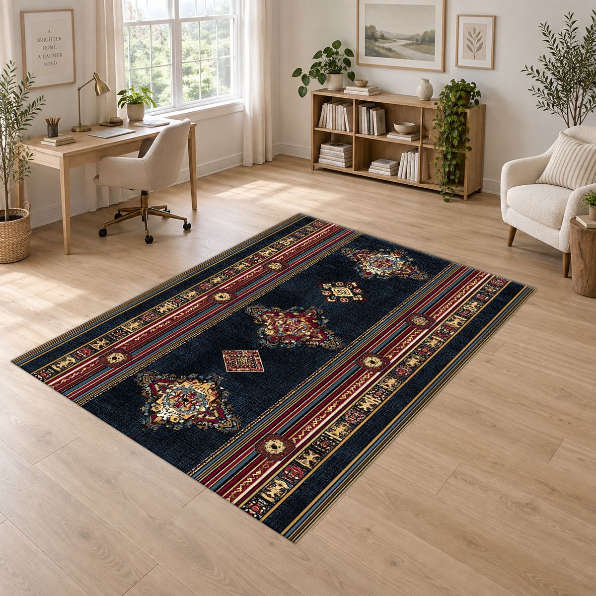 Black and Red Striped Persian Runner printed area rug