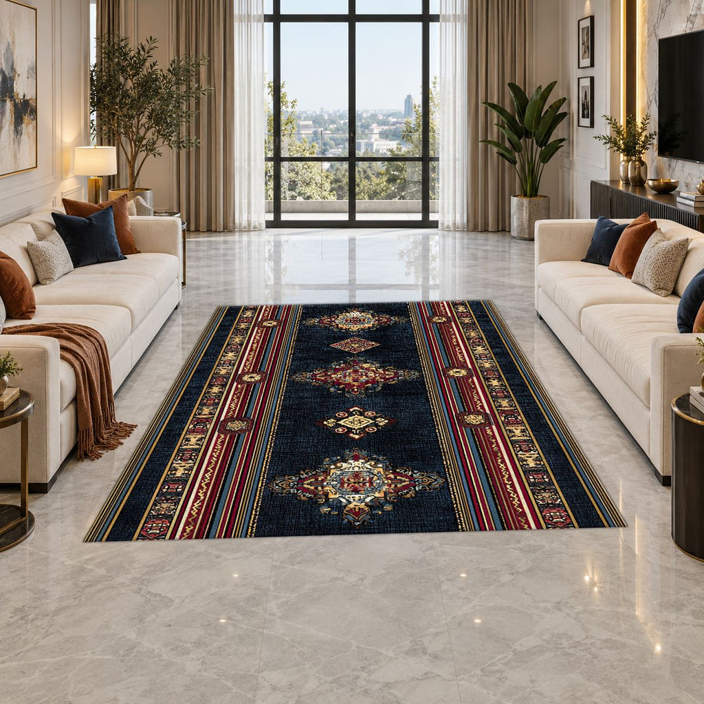 Black and Red Striped Persian Runner printed area rug