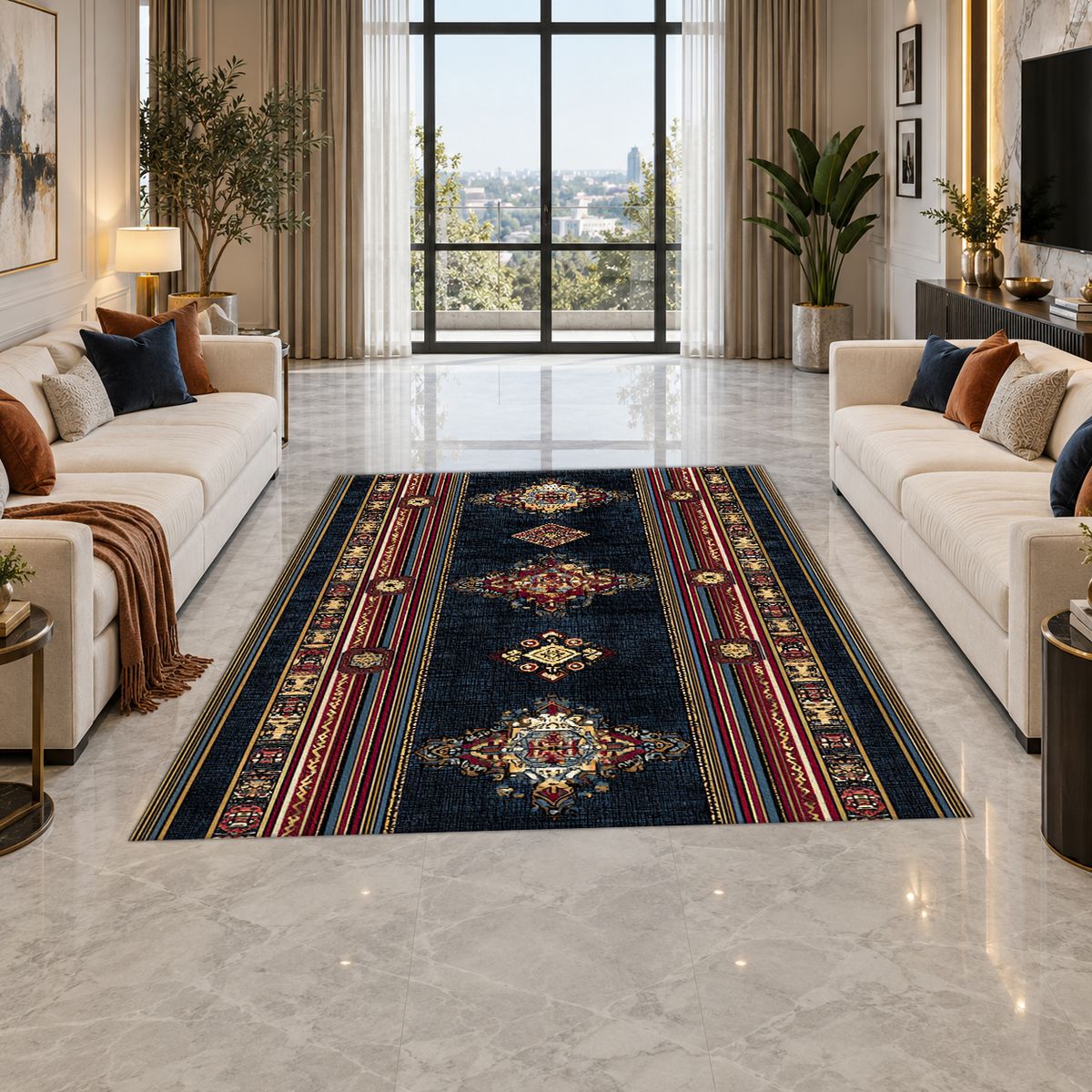 Black and Red Striped Persian Runner printed area rug
