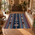 Blue and Red Striped Ornamental Runner printed area rug
