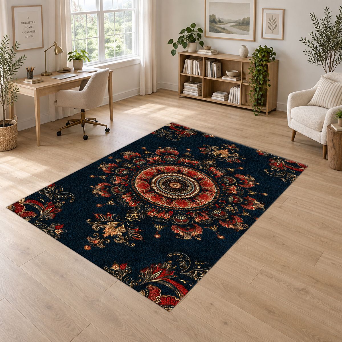Black and Rust Ornate Medallion printed area rug