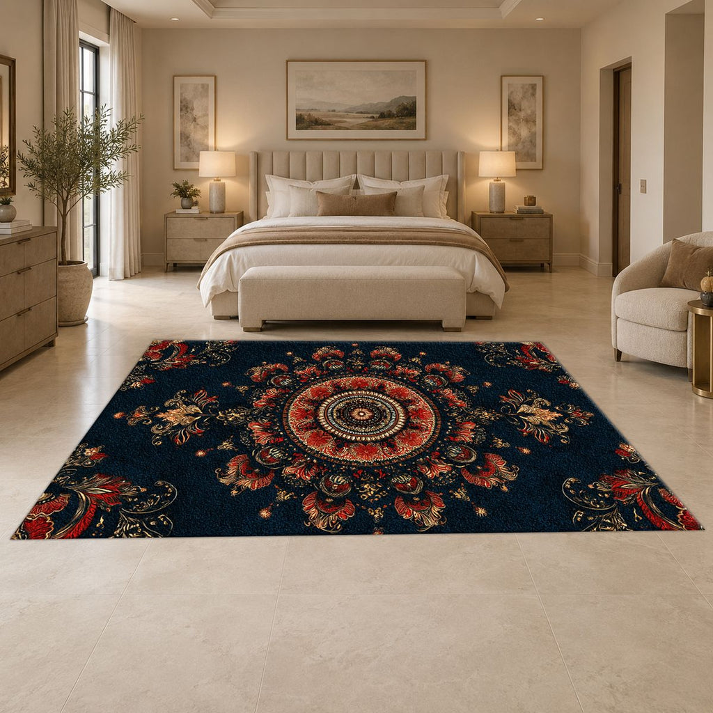 Black and Rust Ornate Medallion printed area rug