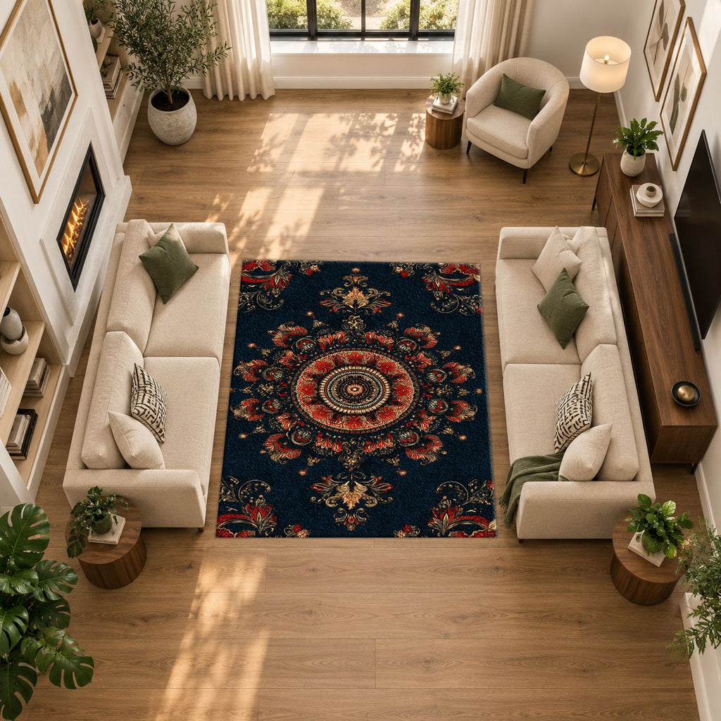Black and Rust Ornate Medallion printed area rug