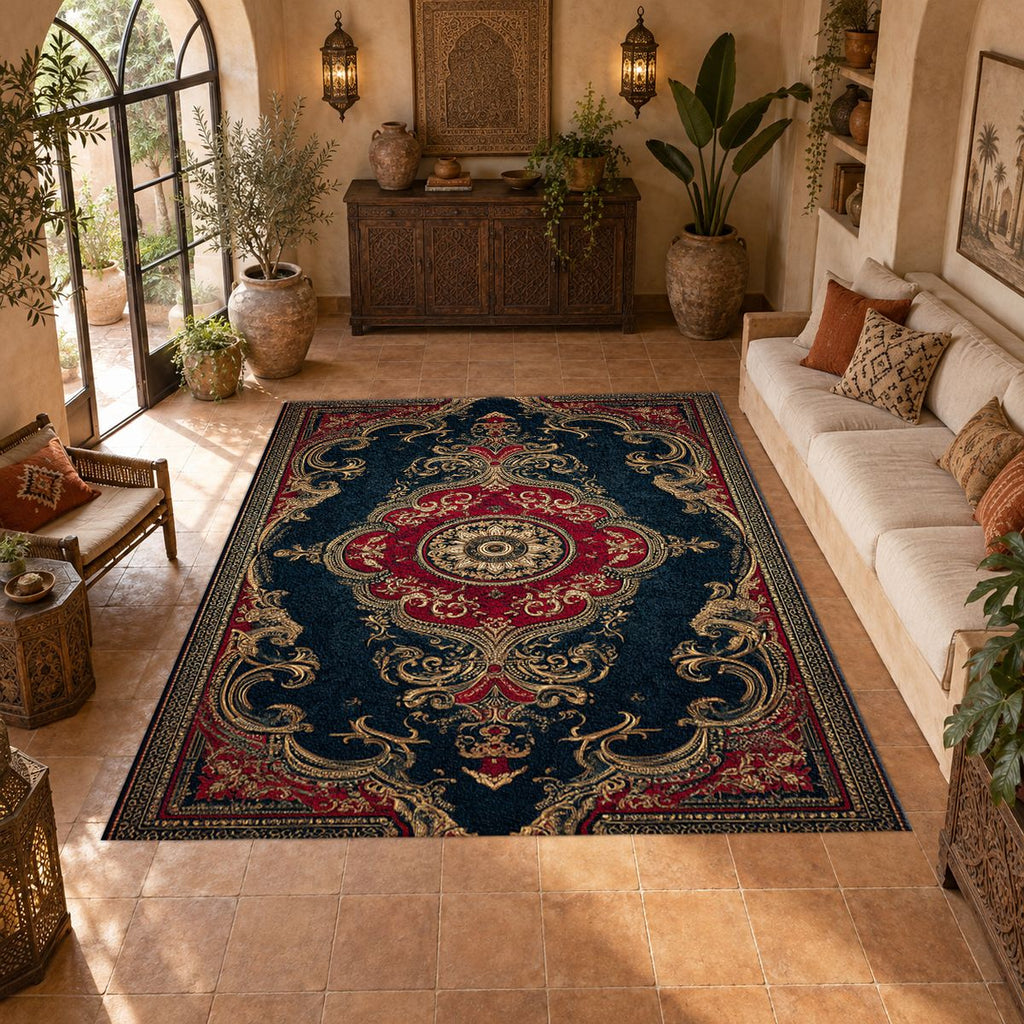 Navy and Red Classic Persian printed area rug