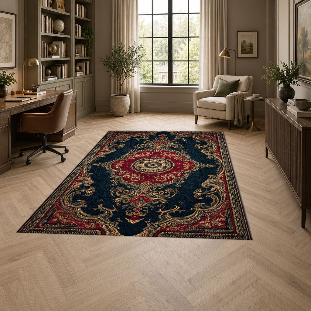 Navy and Red Classic Persian printed area rug