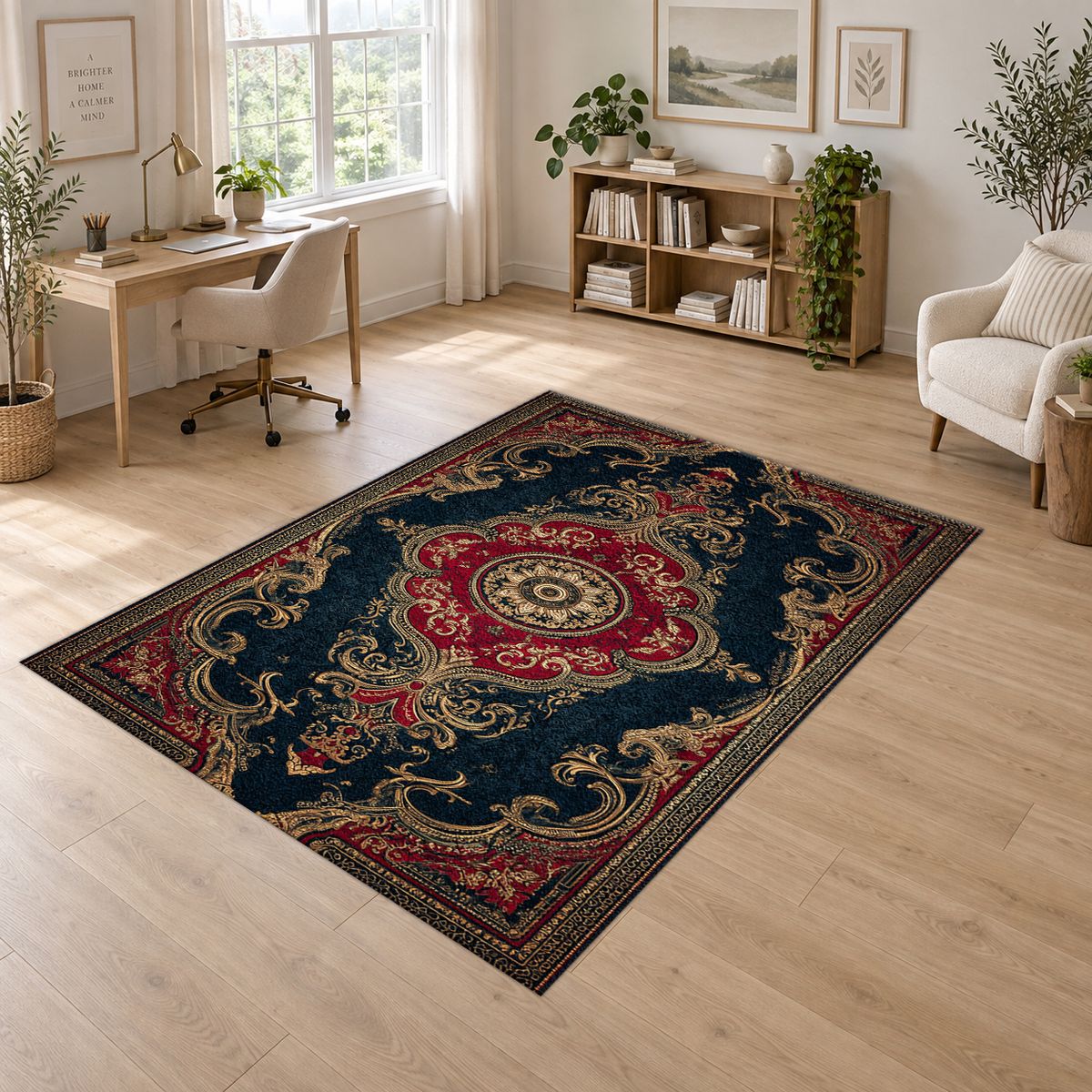 Navy and Red Classic Persian printed area rug