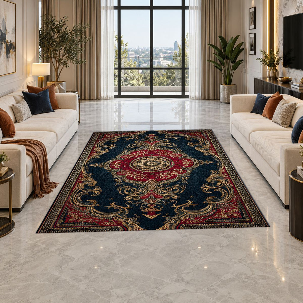 Navy and Red Classic Persian printed area rug