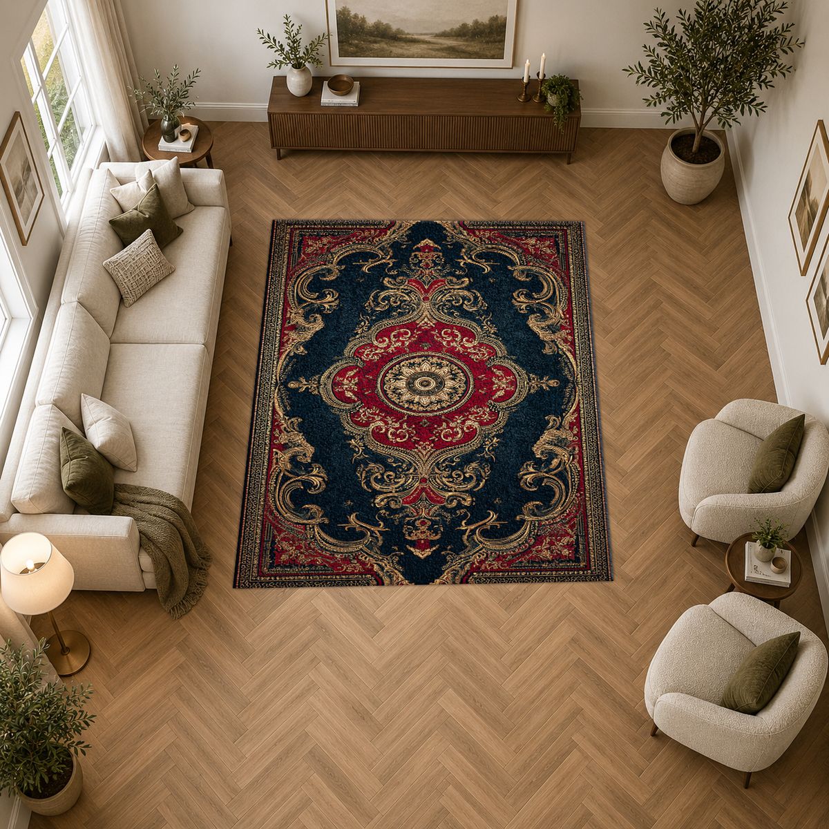 Navy and Red Classic Persian printed area rug
