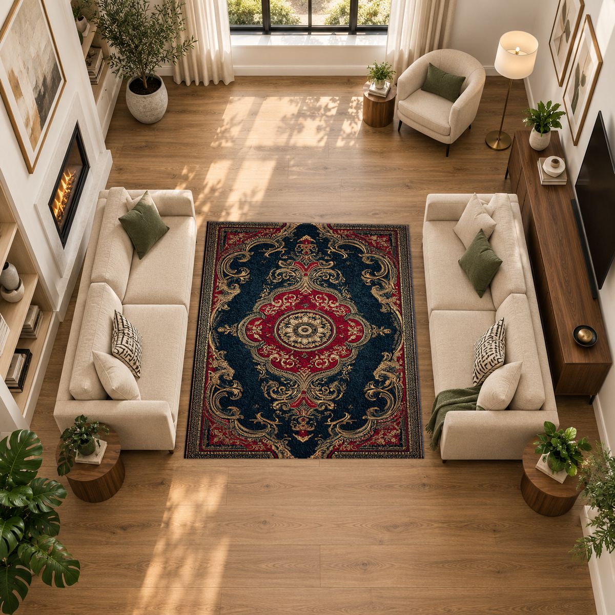 Navy and Red Classic Persian printed area rug