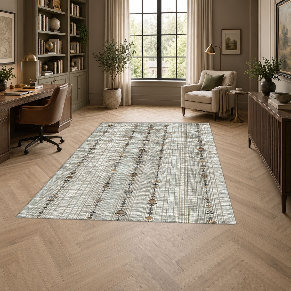 Neutral Linen Minimal Striped printed area rug
