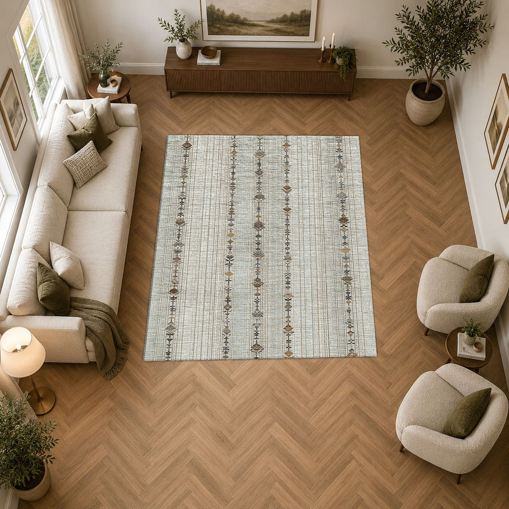 Neutral Linen Minimal Striped printed area rug