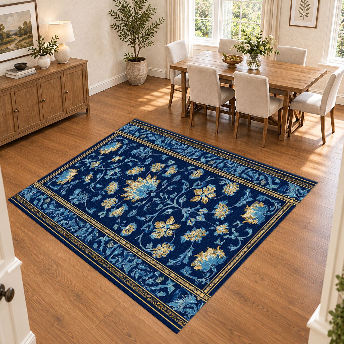 Royal Blue Floral Persian Runner printed area rug